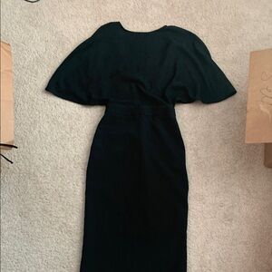 Zara Elegant Black Open Back Cape Sleeve Dress